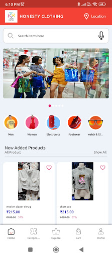 Android application Honesty Clothing screenshort