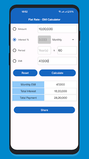 EMI Calculator - Flat Rate Screen 3