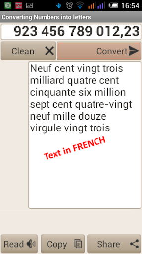 Android application Converting Numbers into letter screenshort