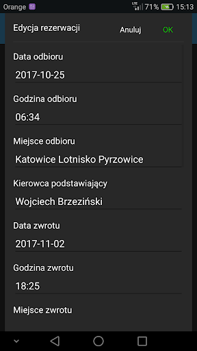 RentCarSoft - Aplikacja Kierow Screen 3