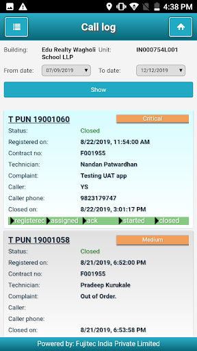 Android application Fujitec CONNECT screenshort
