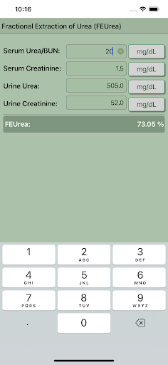 FEUrea Calculator Screen 2