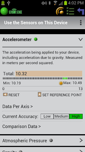 Android application Sensor Sense screenshort