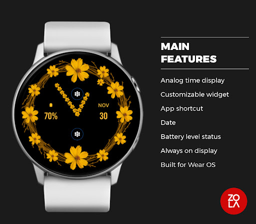 Yellow Floral Analog Watchface Screen 2