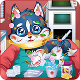Baby puppy doctor game icon