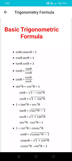 Trigonometry formula Screen 2