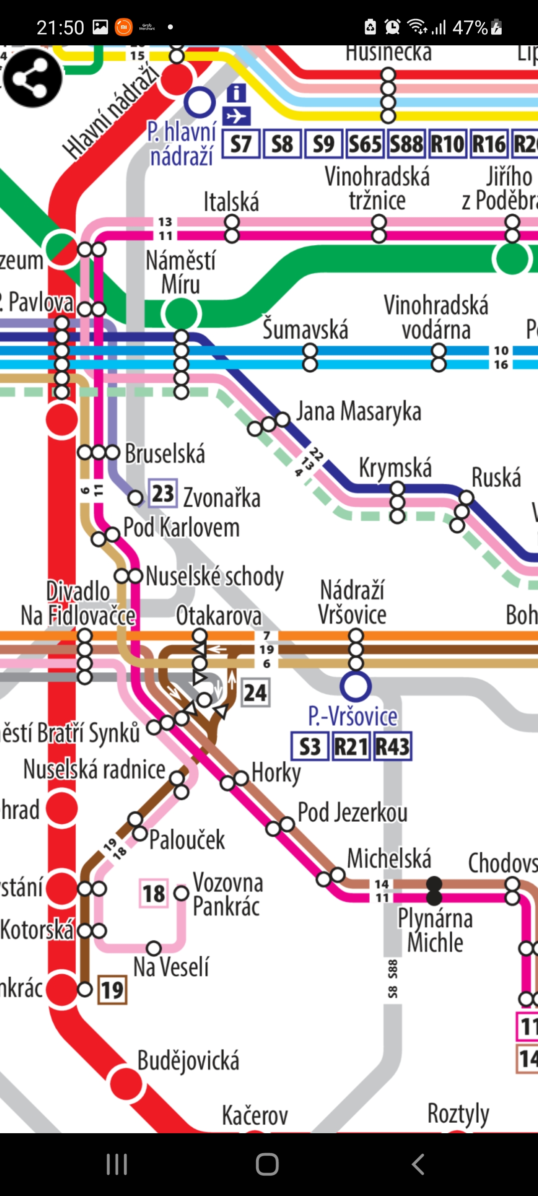 Android application Prague Metro & Tram Map screenshort