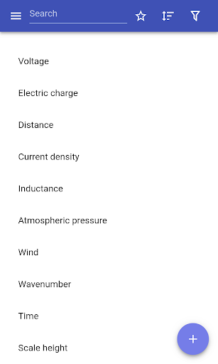 Android application Physical quantities screenshort