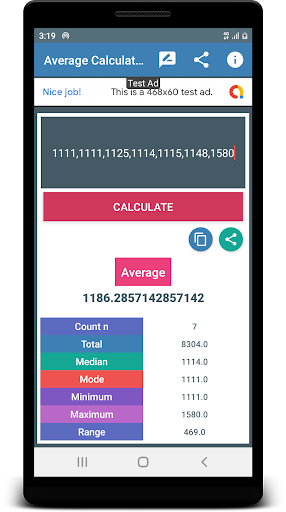 Mean Mode Median Calculator Screen 2