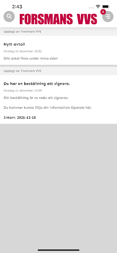 Android application Forsmans VVS screenshort