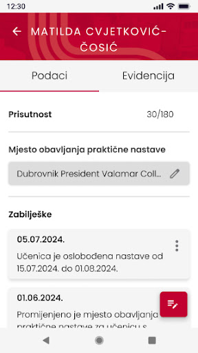 Android application EVIDENCIJA NASTAVE screenshort
