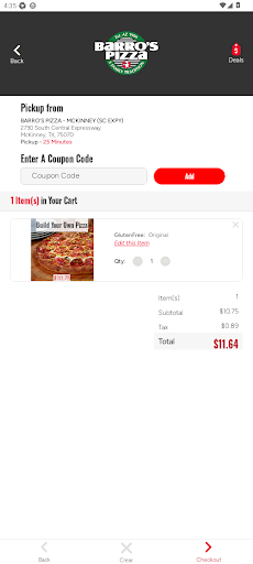 Screenshot of Barro’s Pizza