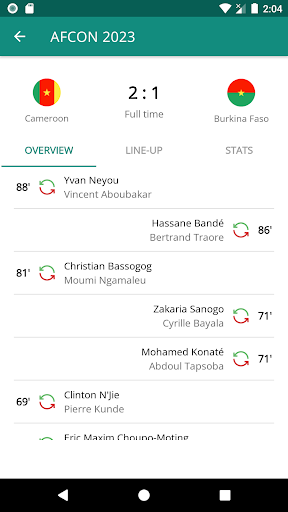 Live Result for AFCON 2023 Screen 2
