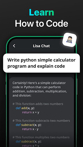 Screenshot of Lisa Chat: AI Bot Assistant