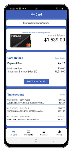 Android application myApex Card screenshort