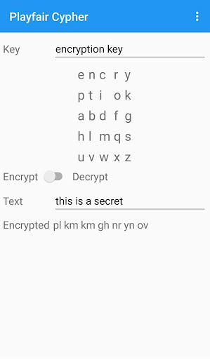 Android application Playfair Cypher screenshort