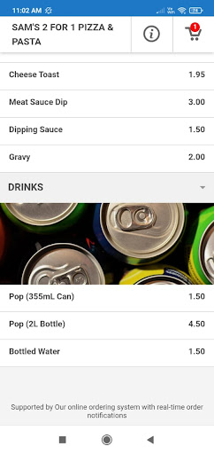 Android application Sam's 2 for 1 Pizza screenshort