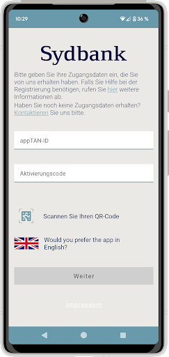 Android application Sydbank AppTan screenshort