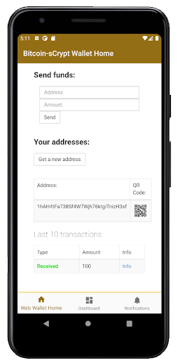 Bitcoin-sCrypt [BTCS] Wallet Screen 3