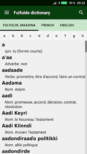 Android application Dictionnaire Fulfulde screenshort