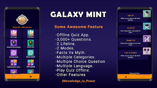 Android application Galaxy Mint - Offline Quiz App screenshort