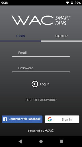 Android application WAC Smart Fans screenshort