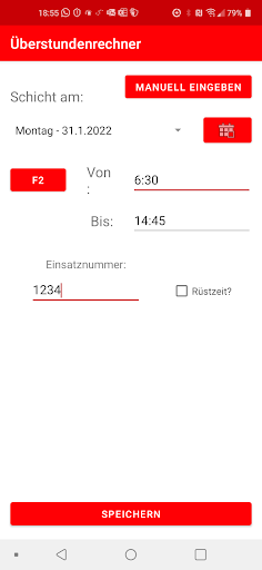 Android application Überstundenrechner screenshort