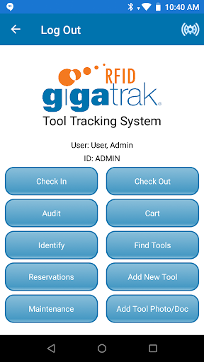 Android application GigaTrak® TTS RFID screenshort