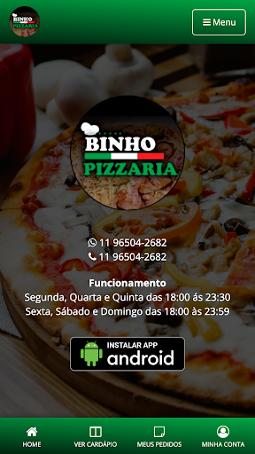 Android application Binho Pizzaria screenshort