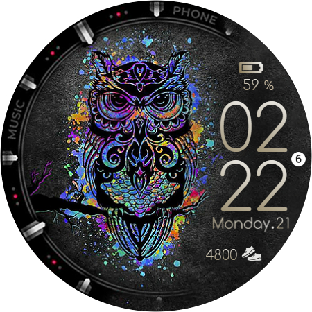 Color Owl Watch Face Wear OS Screen 3