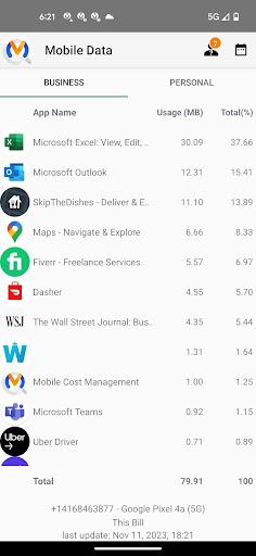 Mobile Cost Management Screen 3