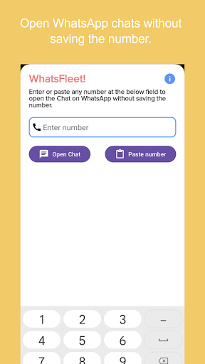 Android application WhatsFleet - Chat W/O saving screenshort