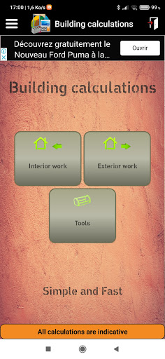 Android application Building calculations screenshort