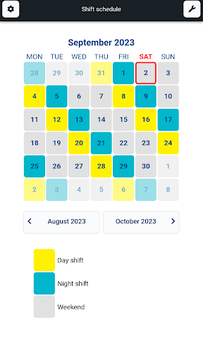 Android application Shift schedule (Calendar) screenshort