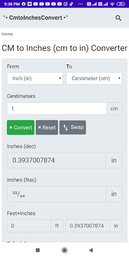Android application CmtoInches Convert screenshort