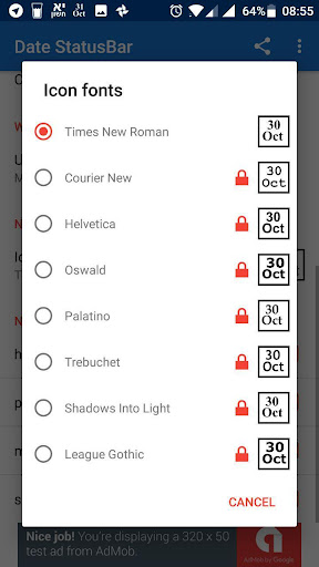 Date Status Bar Screen 2