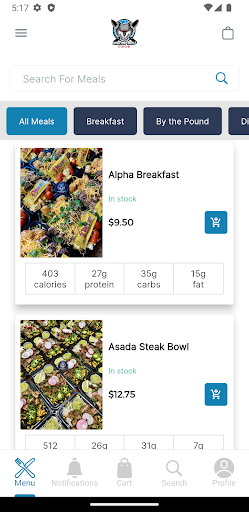 Android application AlphaPrepMealz screenshort