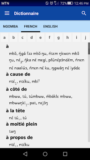 Ngomba Dictionary Screen 2