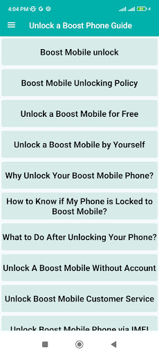 Android application Unlock a Boost Phone Guide screenshort