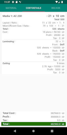 Printing Cost Calculator Pro Screen 3