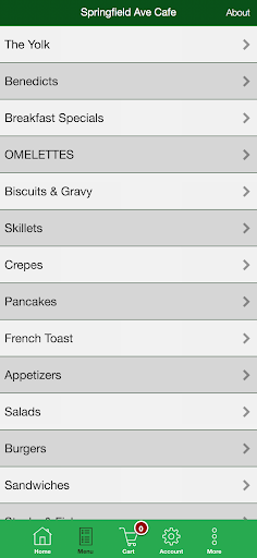 Springfield Ave Cafe App Screen 2