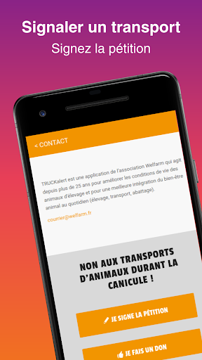 Android application TRUCK ALERT transports animaux screenshort