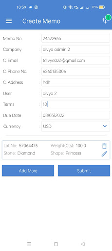 Android application Diamond Trading MemoManagement screenshort