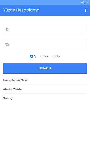 Android application Yüzde Hesaplama screenshort