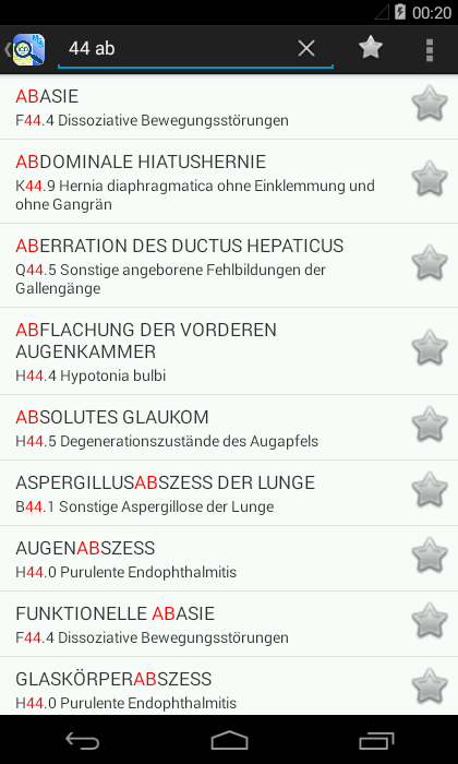 Android application ICD-10 Diagnoseschlüssel screenshort