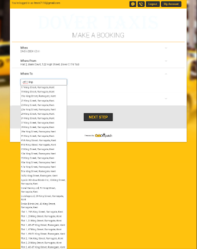 Dover Taxis Online Booking App Screen 3