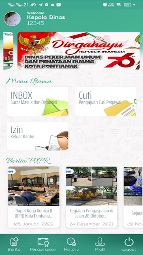 Android application e-office DPUPR Kota Pontianak screenshort