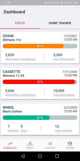 Android application BikeManager -Cycle maintenance screenshort