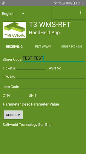 Android application T3 WMS-RFT(HandHeld App) screenshort