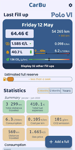Android application CarBu - Consumption and costs screenshort